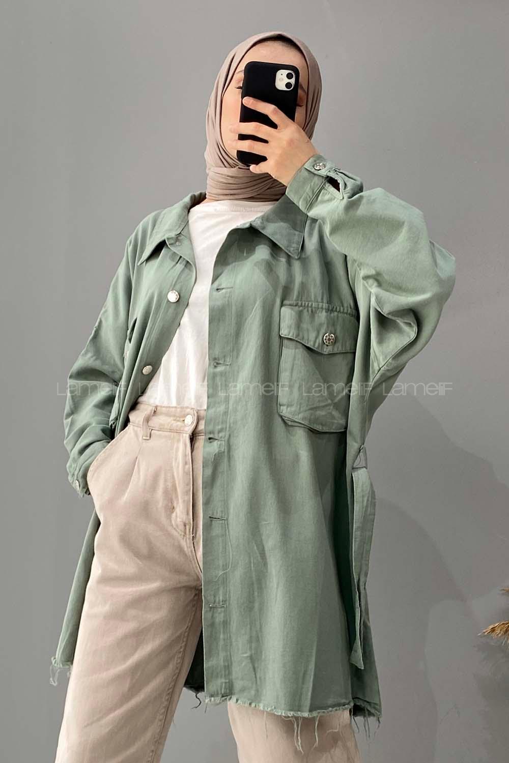 Modalamelif Bombe Cepli Gabardin ceket Çağla Yeşili