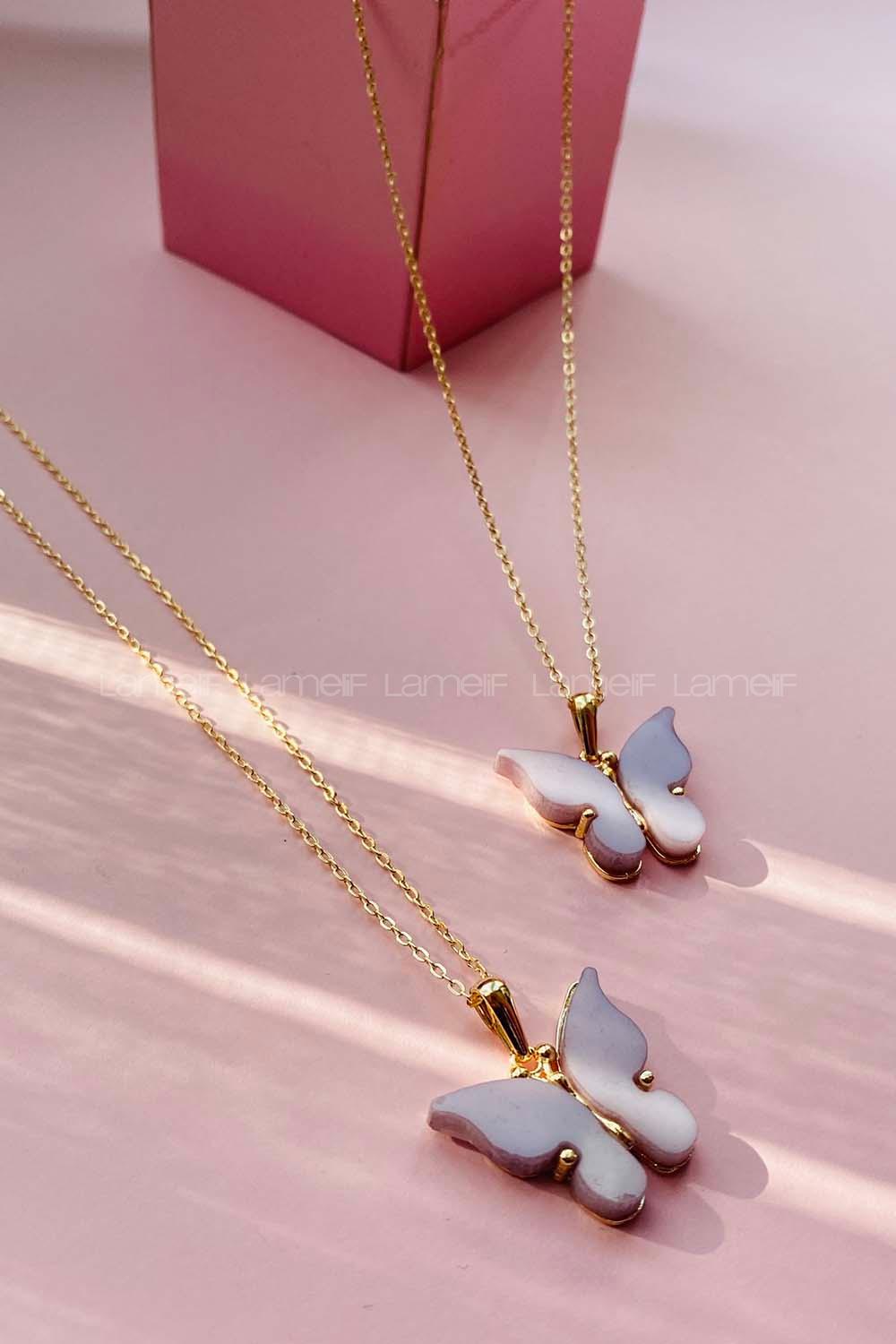 Modalamelif Büyük Kırık Beyaz Kelebek Kolye