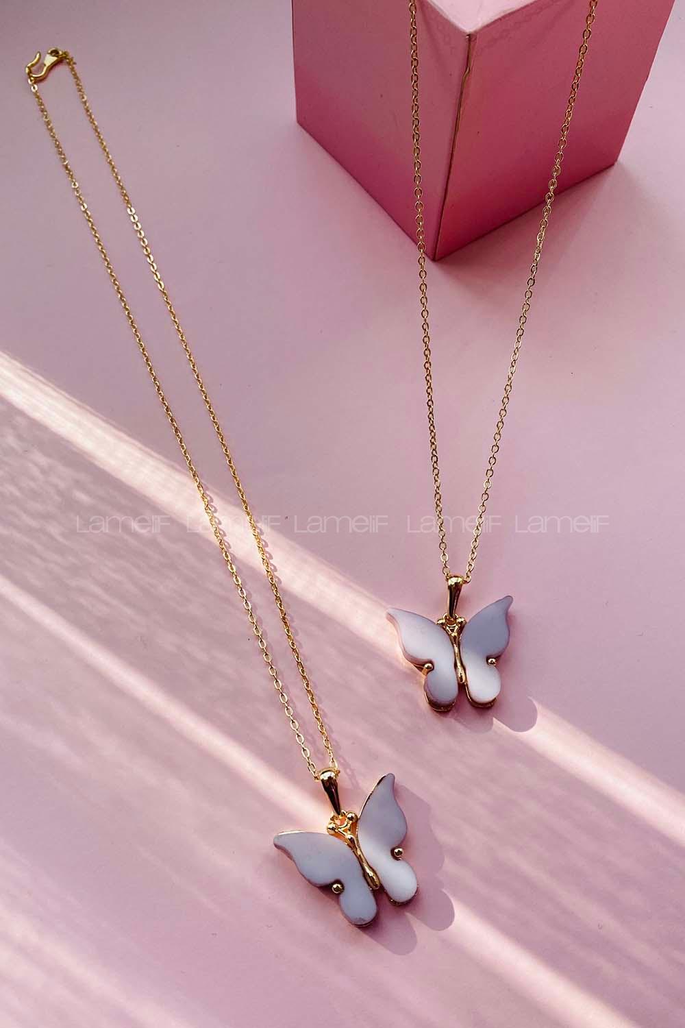 Modalamelif Büyük Kırık Beyaz Kelebek Kolye