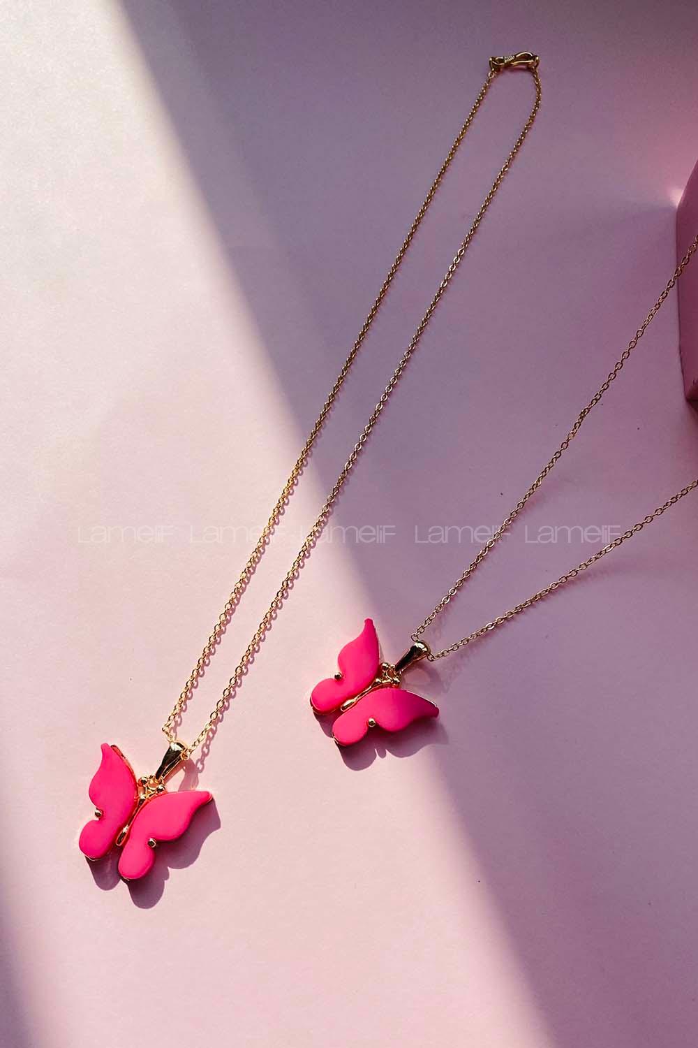 Modalamelif Büyük Pembe Kelebek Kolye