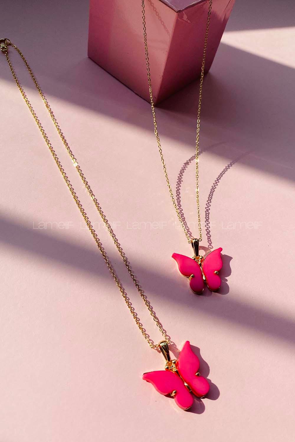 Modalamelif Büyük Pembe Kelebek Kolye