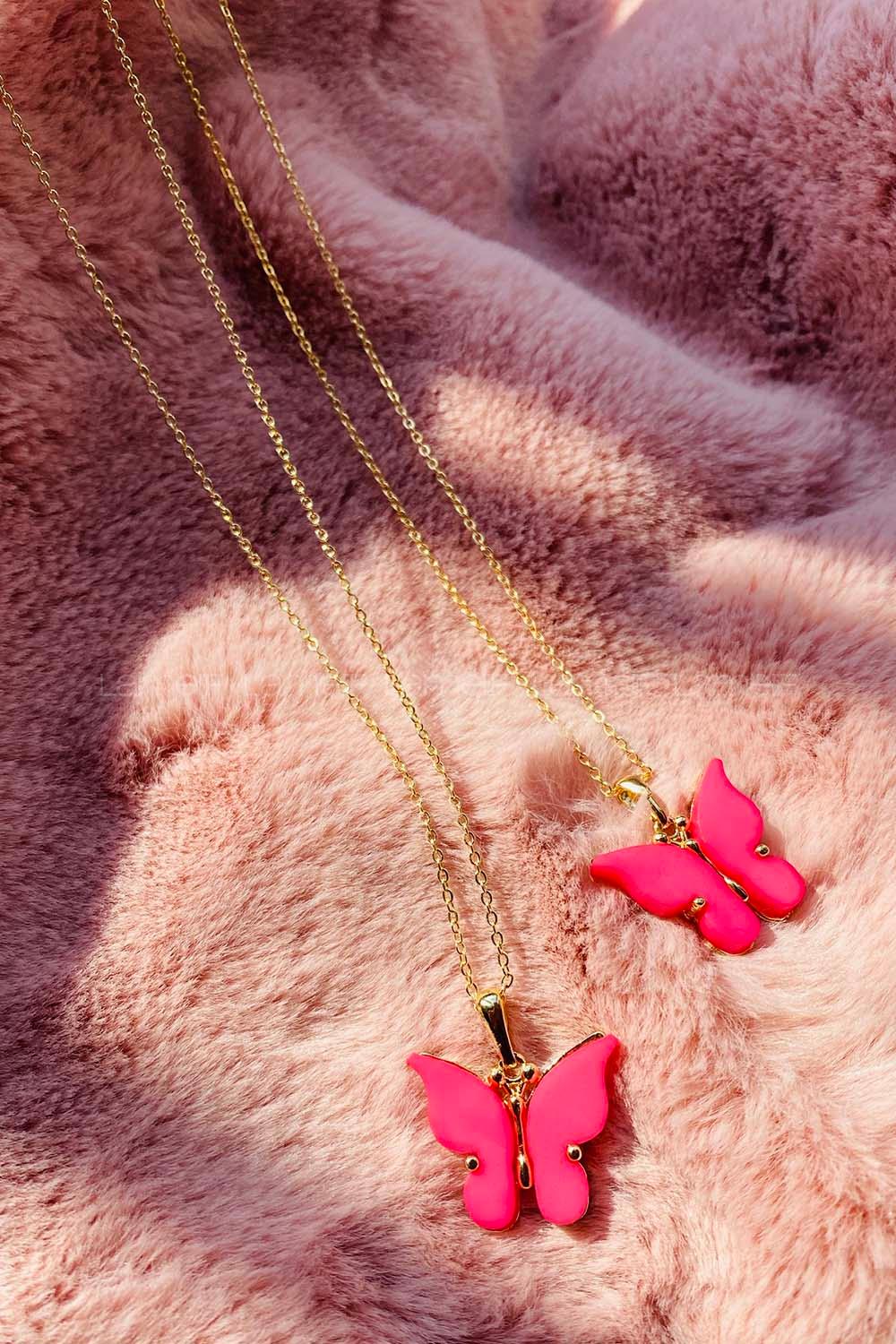 Modalamelif Büyük Pembe Kelebek Kolye