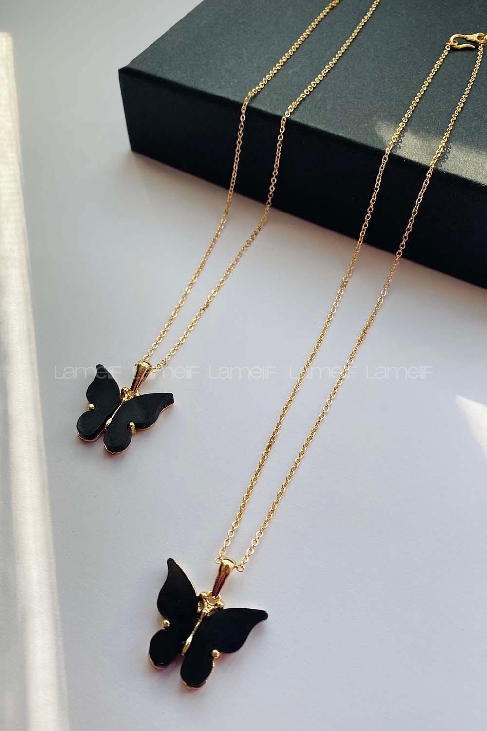 Modalamelif Büyük Siyah Kelebek Kolye