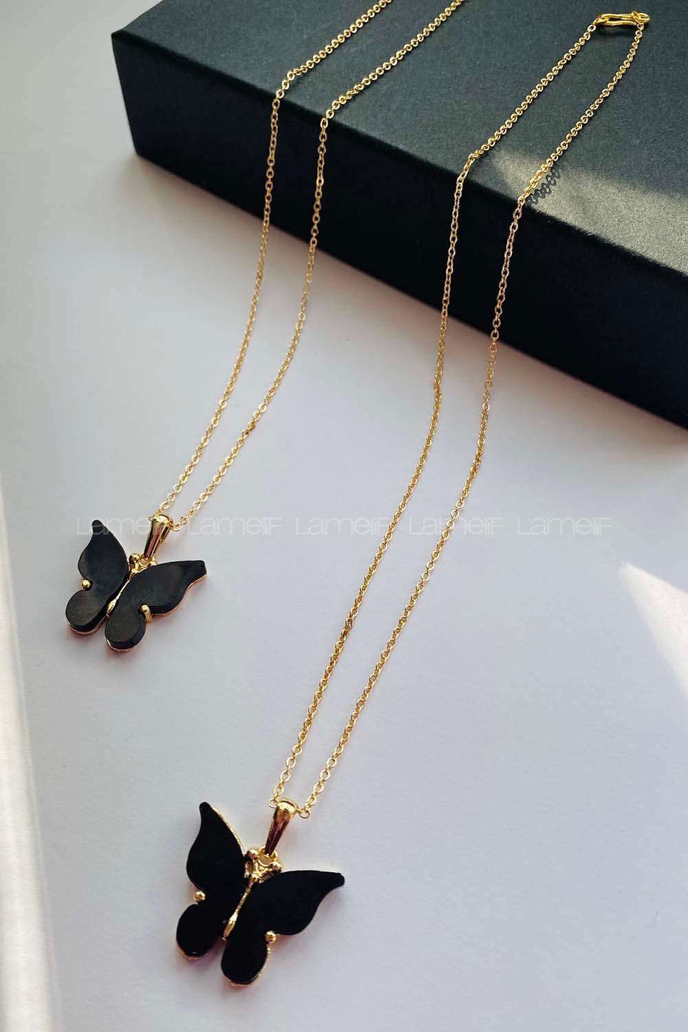 Modalamelif Büyük Siyah Kelebek Kolye