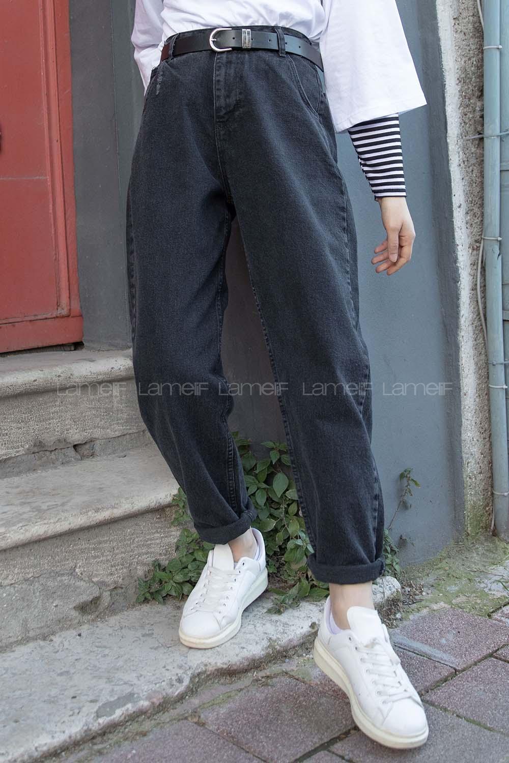 Modalamelif  Çift Cepli Balon Mom Jean Siyah