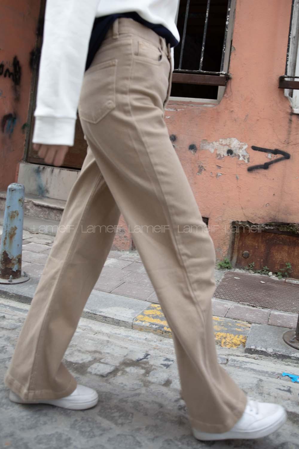 Modalamelif Çift Cepli Bol Paça Jean Kum Beji