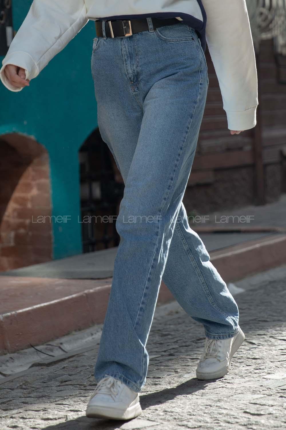 Modalamelif  Çift Cepli Mom Jean Açık Mavi