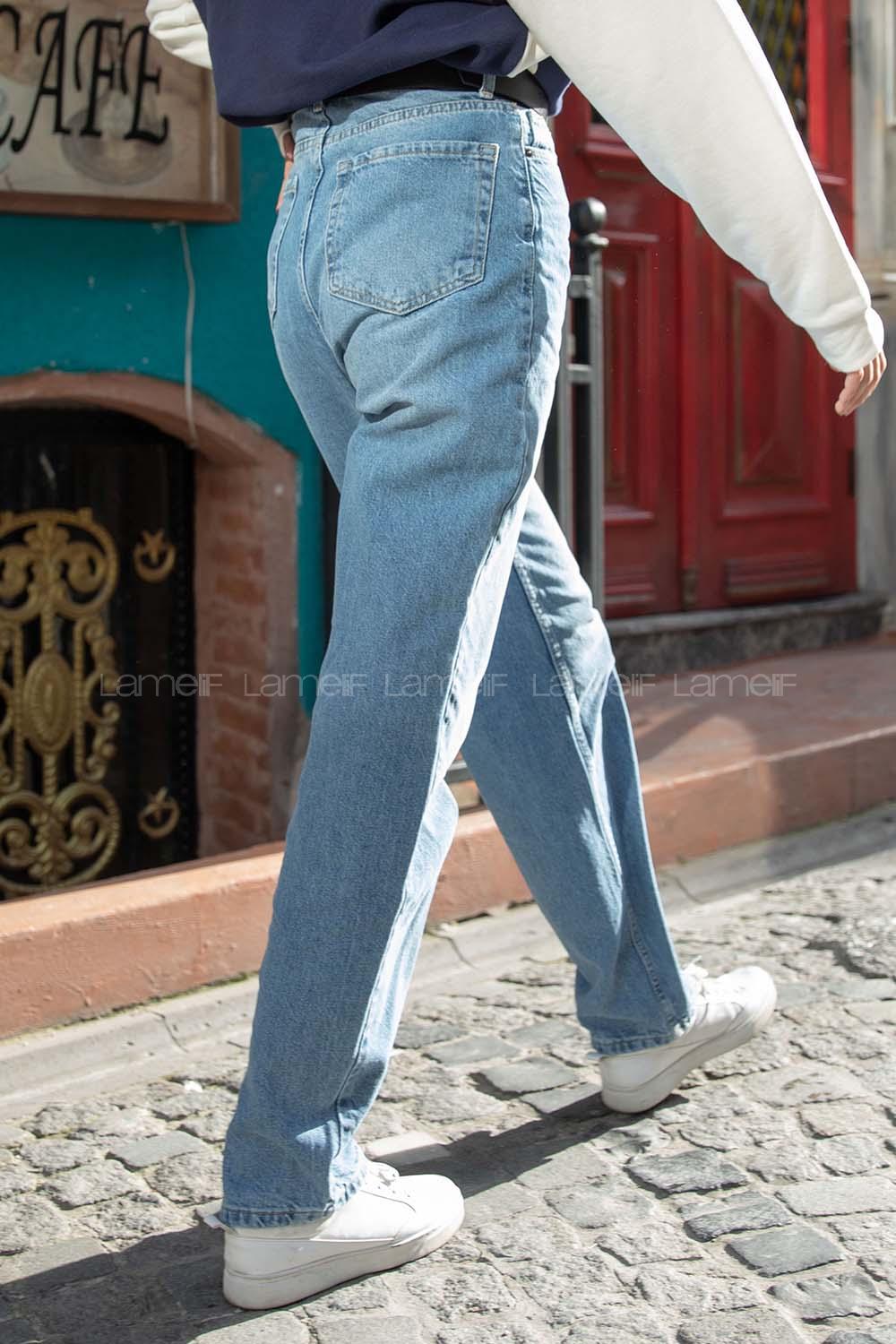 Modalamelif  Çift Cepli Mom Jean Açık Mavi