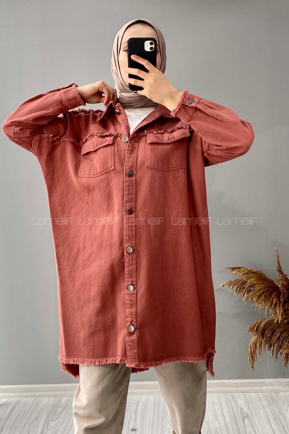 Modalamelif Etek Ucu Püsküllü Rivetli Kot Ceket Gül