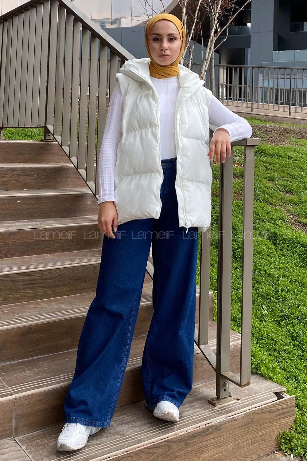 Modalamelif Kapşonlu Şişme Yelek Ekru