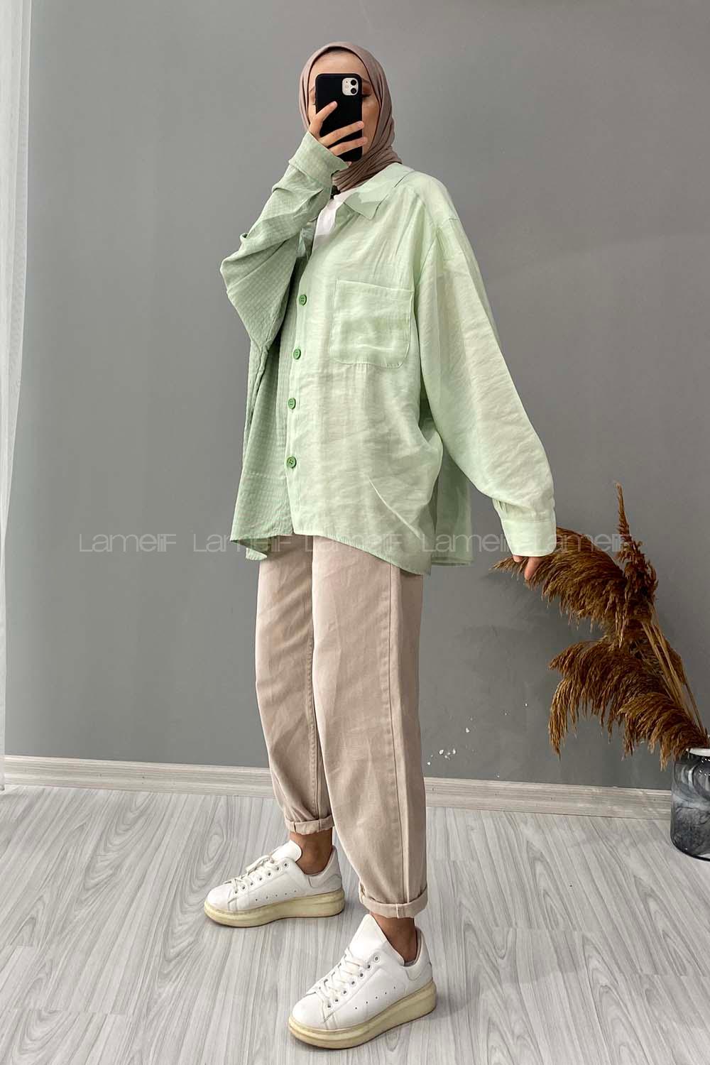 Modalamelif Oversize Ekose Gömlek Çağla