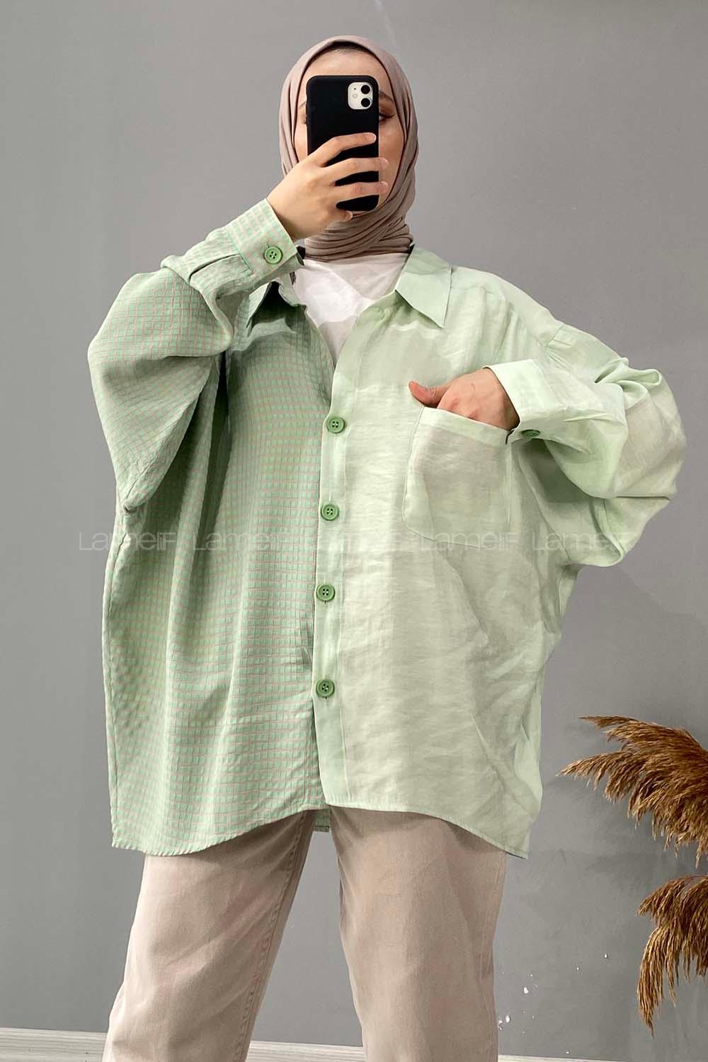 Modalamelif Oversize Ekose Gömlek Çağla