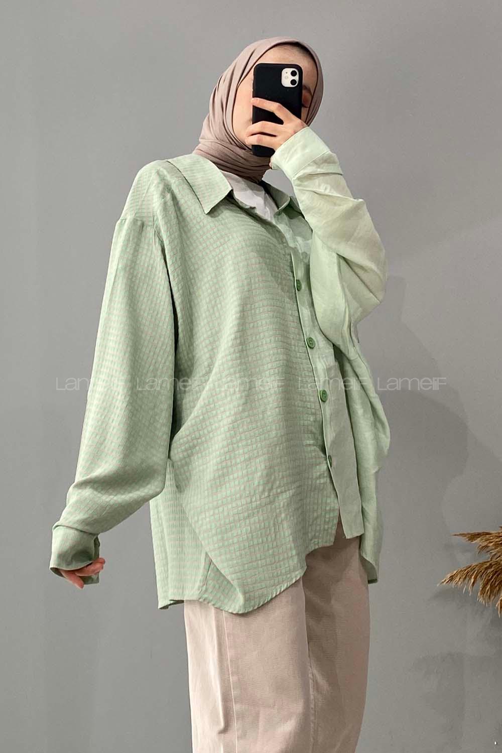 Modalamelif Oversize Ekose Gömlek Çağla