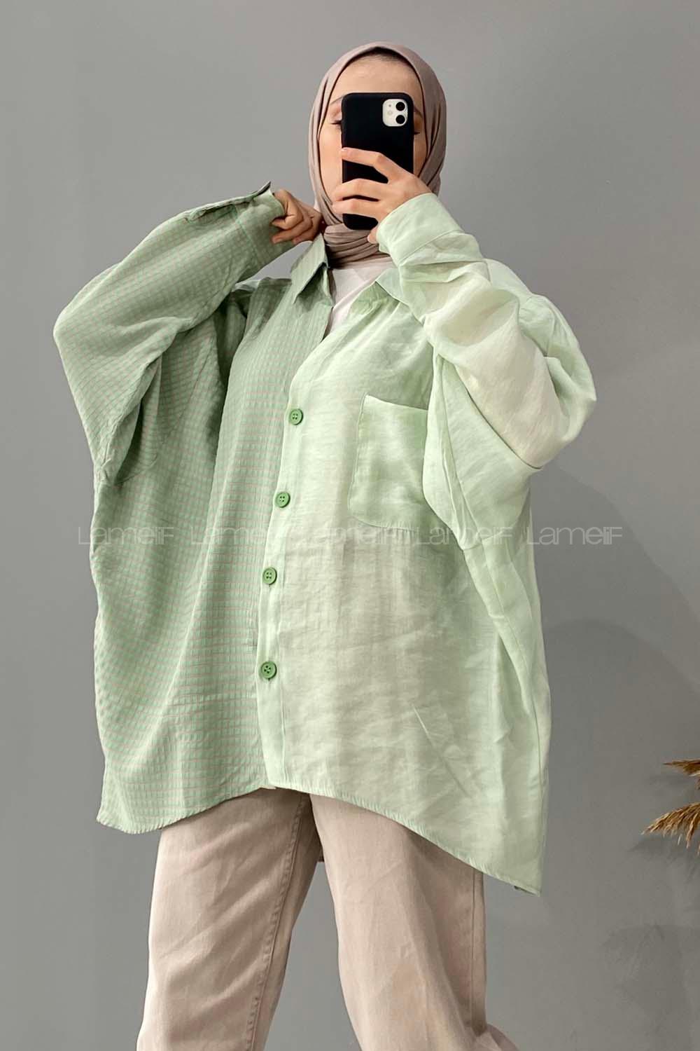 Modalamelif Oversize Ekose Gömlek Çağla