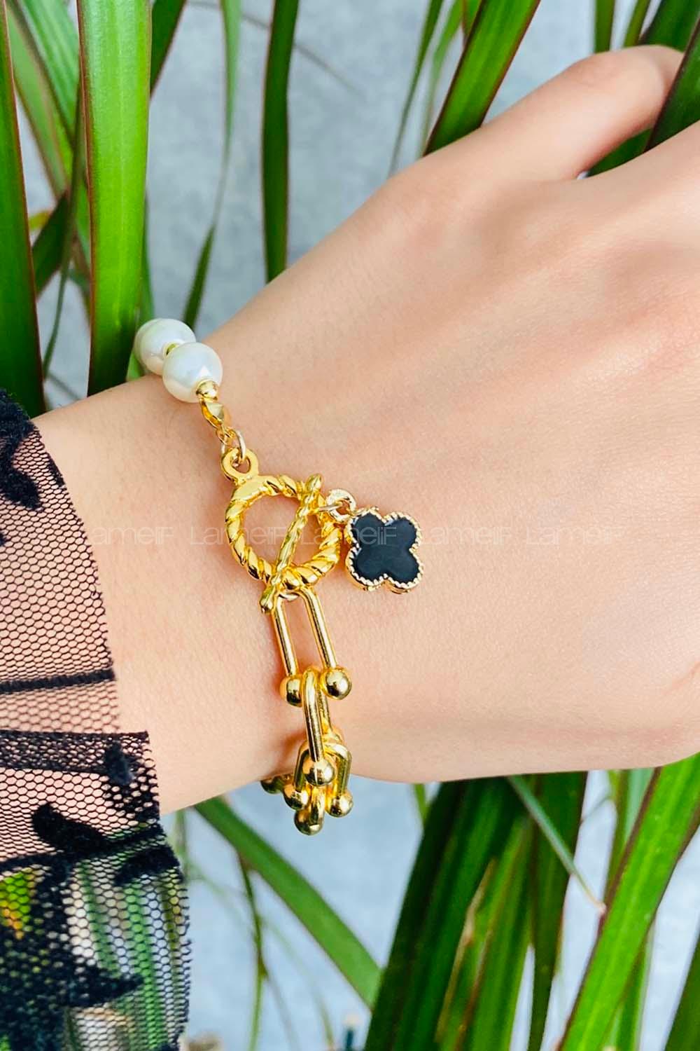 Modalamelif Özel Tasarım İnci Zincir Charm Bileklik