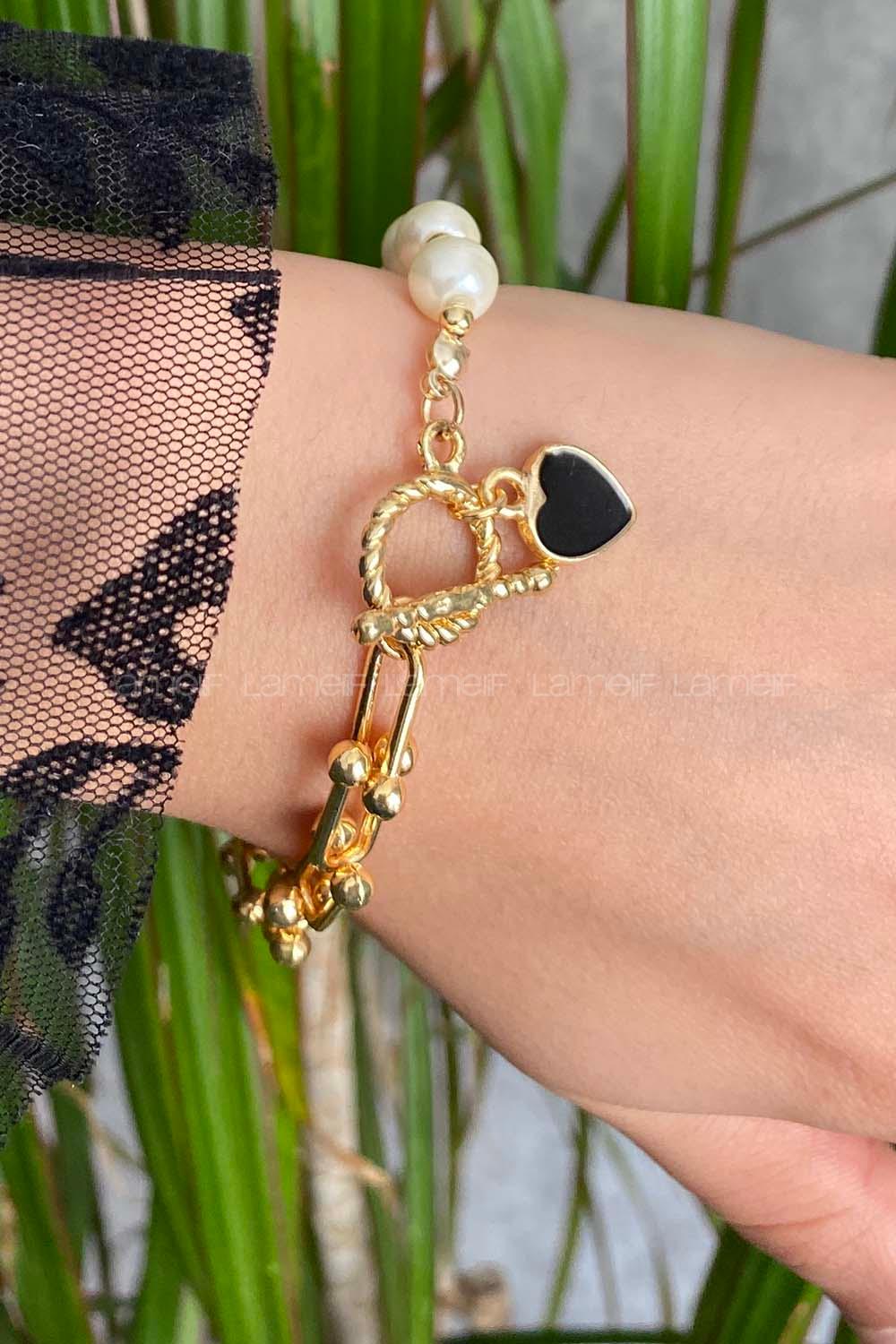 Modalamelif Özel Tasarım İnci Zincir Kalp Bileklik