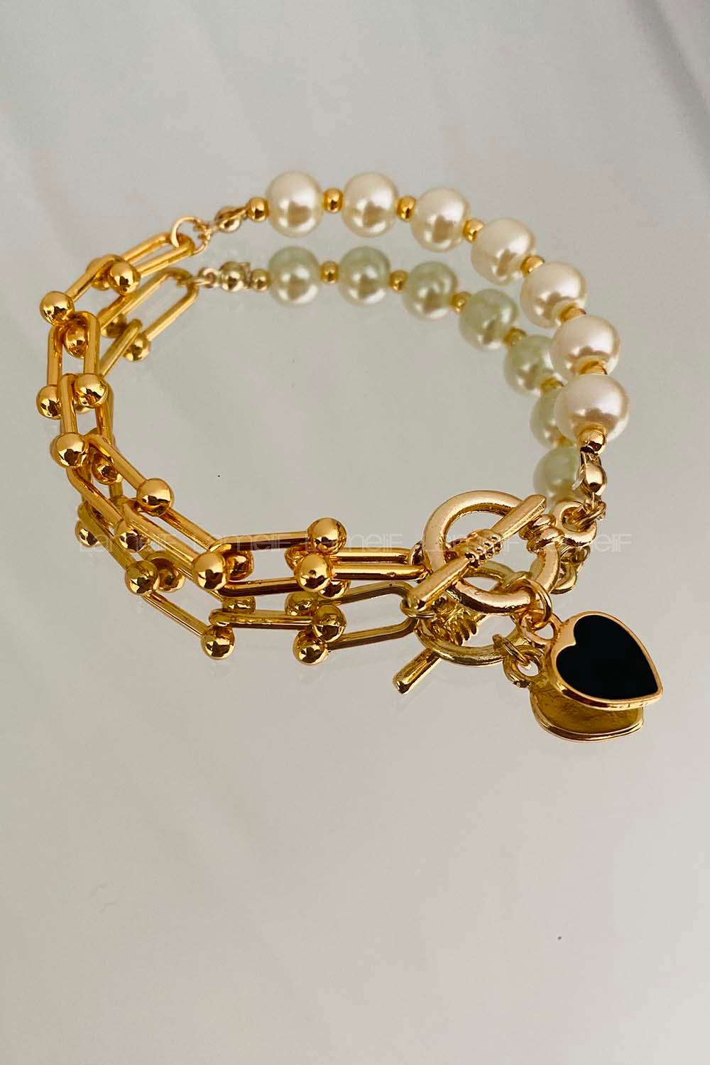 Modalamelif Özel Tasarım İnci Zincir Kalp Bileklik