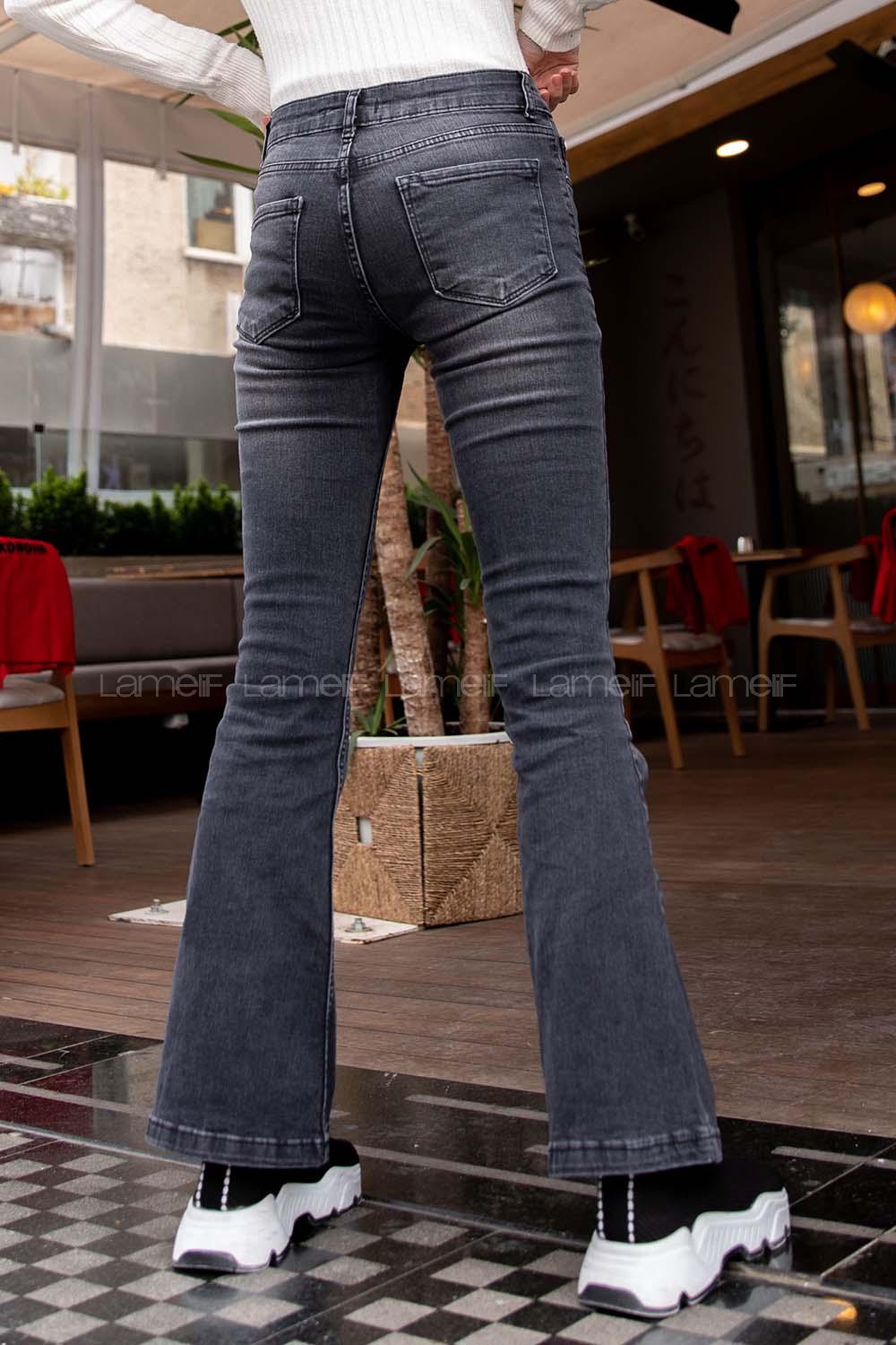 Modalamelif Tırnaklı İspanyol Paça Jean Füme