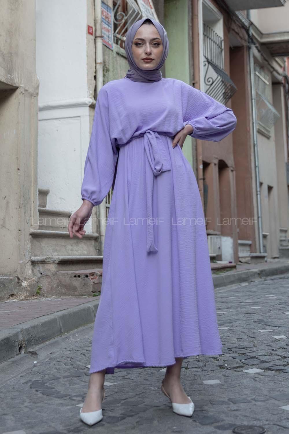 Modalamelif Yarasa Kol Prenses Elbise Açık Mor