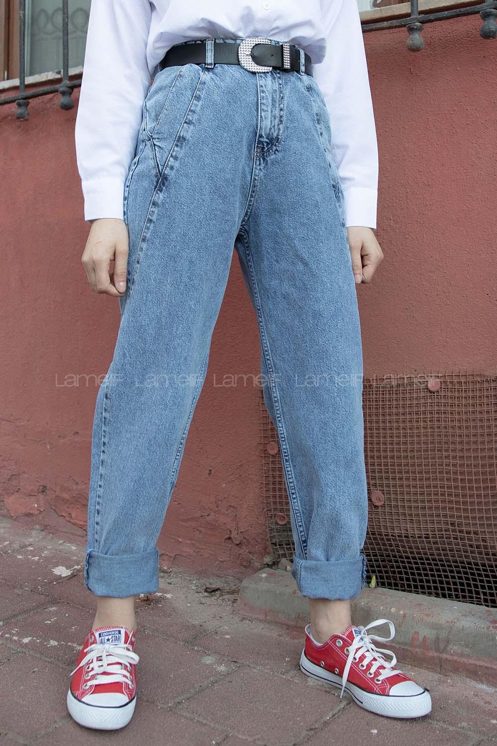 Modalamelif Yıkamalı Asimetrik Kesim Jean Buz Mavisi