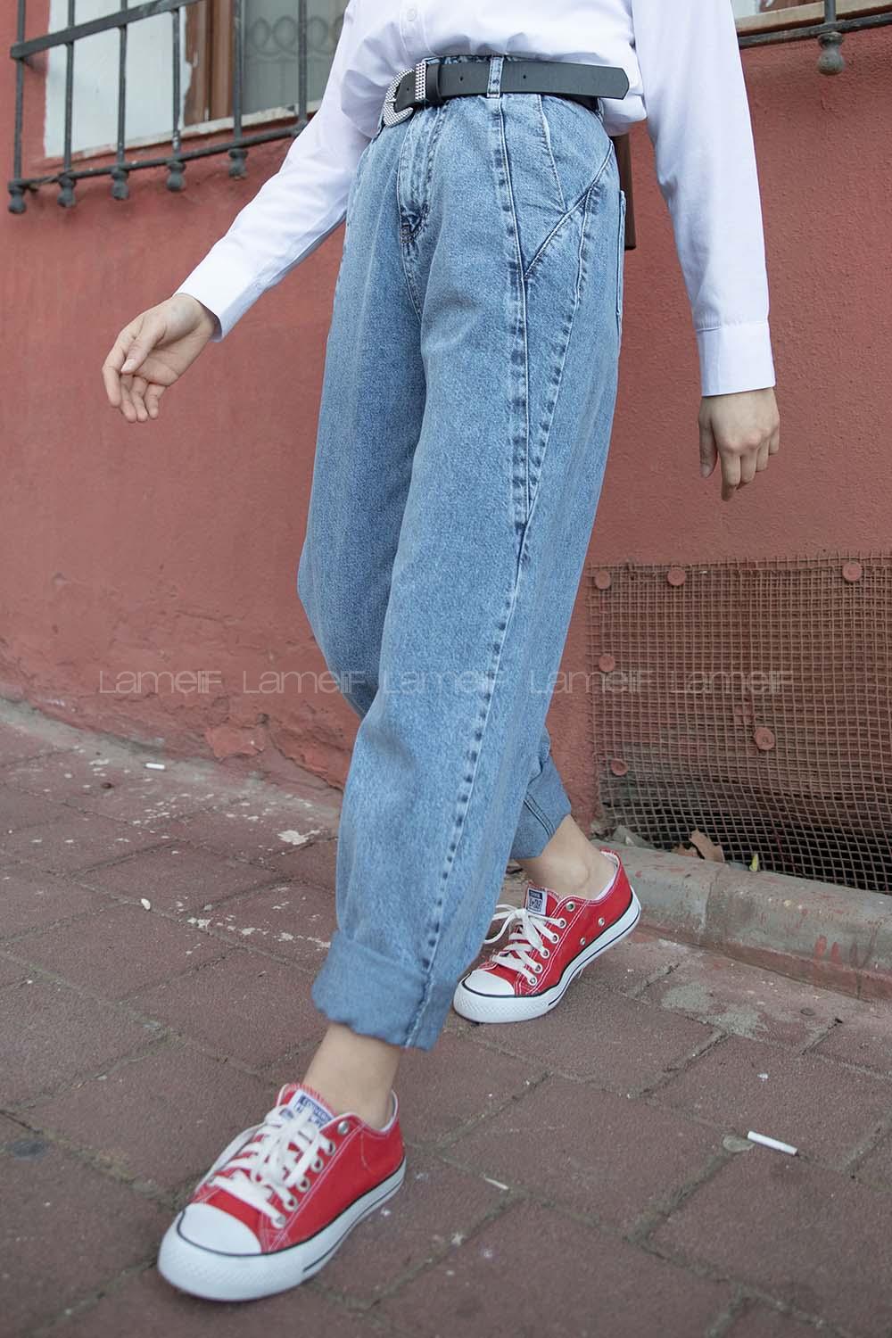 Modalamelif Yıkamalı Asimetrik Kesim Jean Buz Mavisi