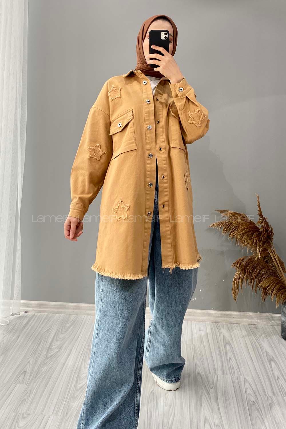 Modalamelif Yıldız Detaylı Kot Ceket Camel