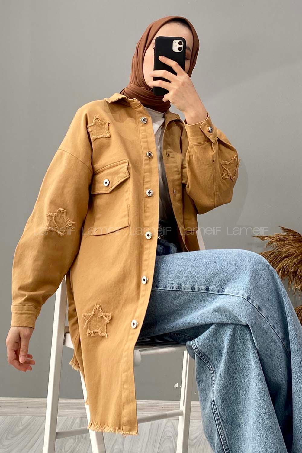 Modalamelif Yıldız Detaylı Kot Ceket Camel