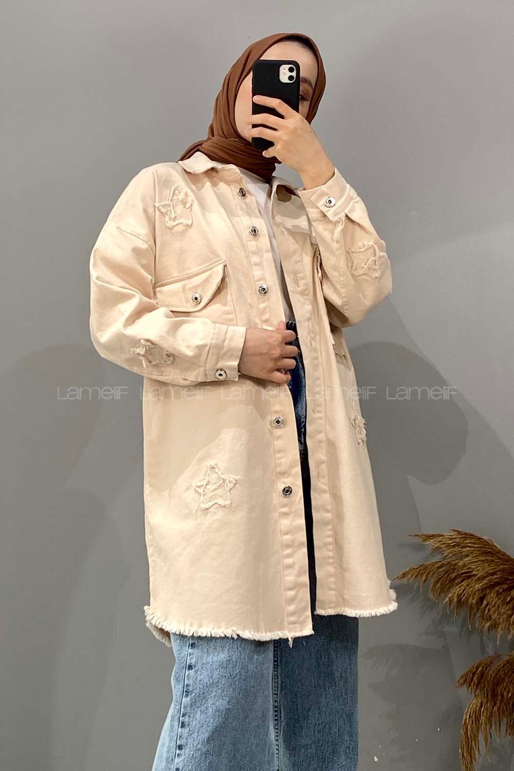 Modalamelif Yıldız Detaylı Kot Ceket Taş Rengi