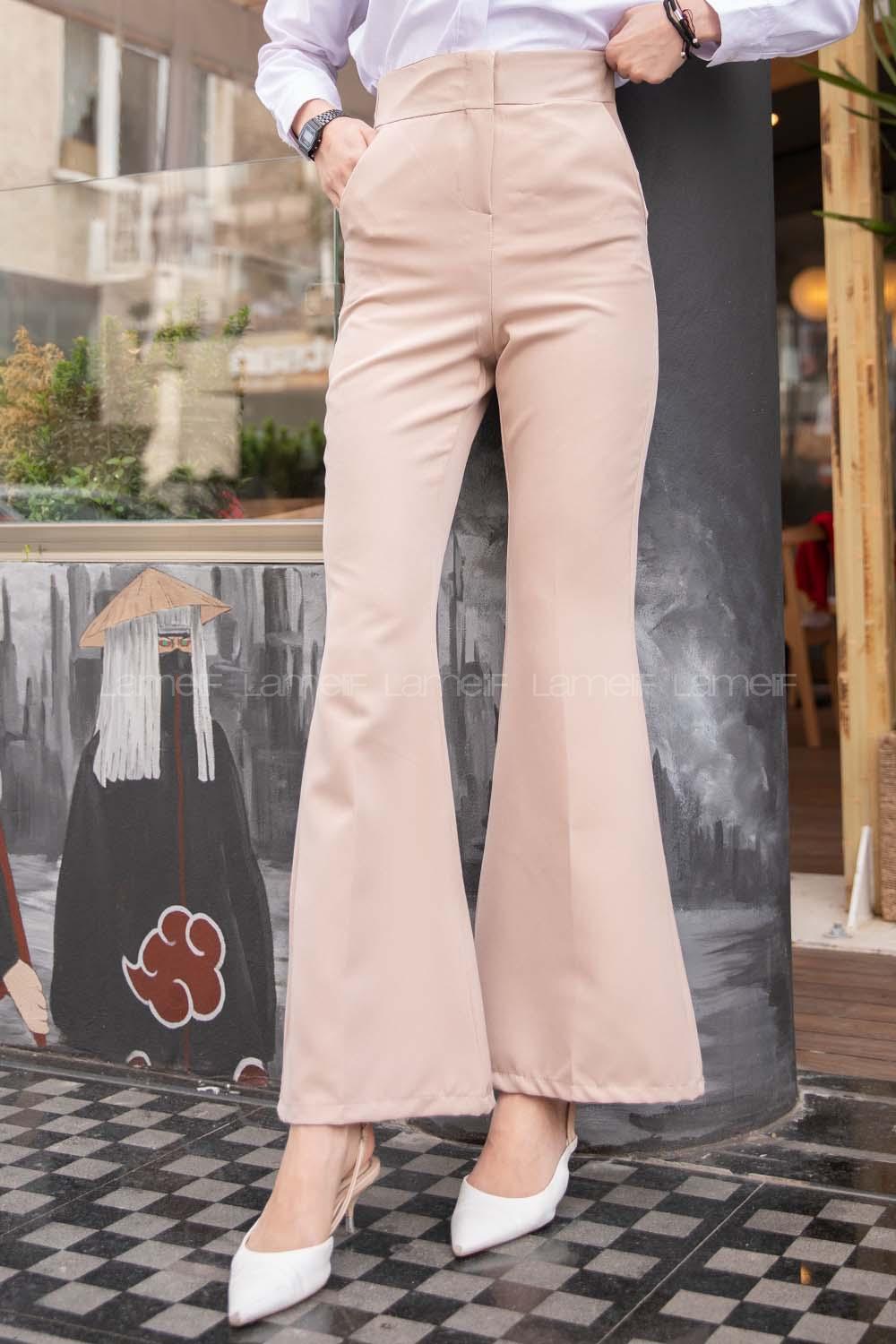 Modalamelif Yüksek Bel İspanyol Paça Pantolon Bej