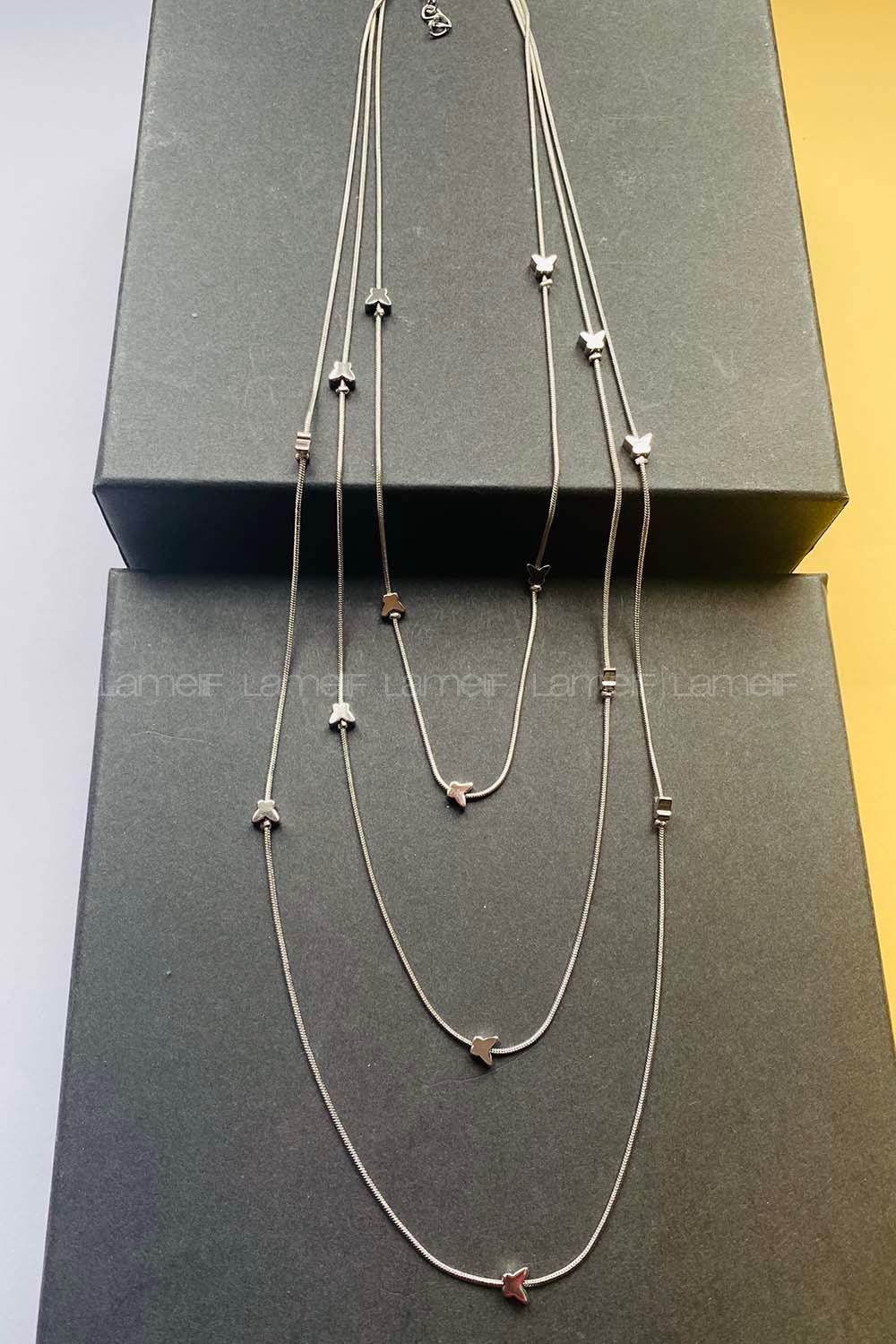 Modalamelif 3lü İtalyan Zincir Kelebekli Gümüş Kolye