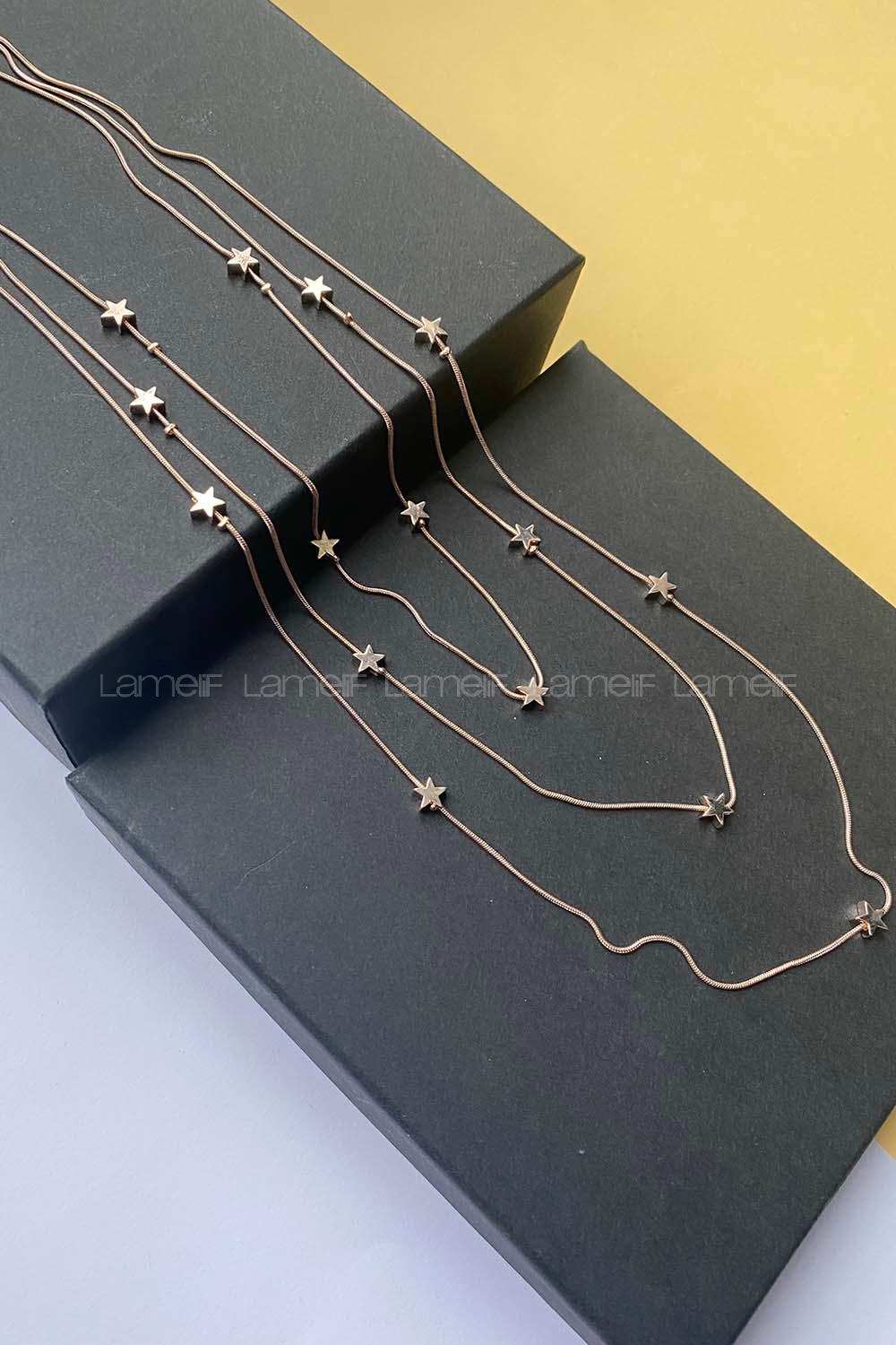 Modalamelif 3lü İtalyan Zincir Yıldızlı Rose Gold Kolye