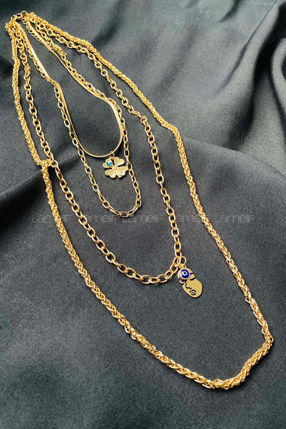 Modalamelif 4lü Gold İtalyan Zincir Yonca Kolye