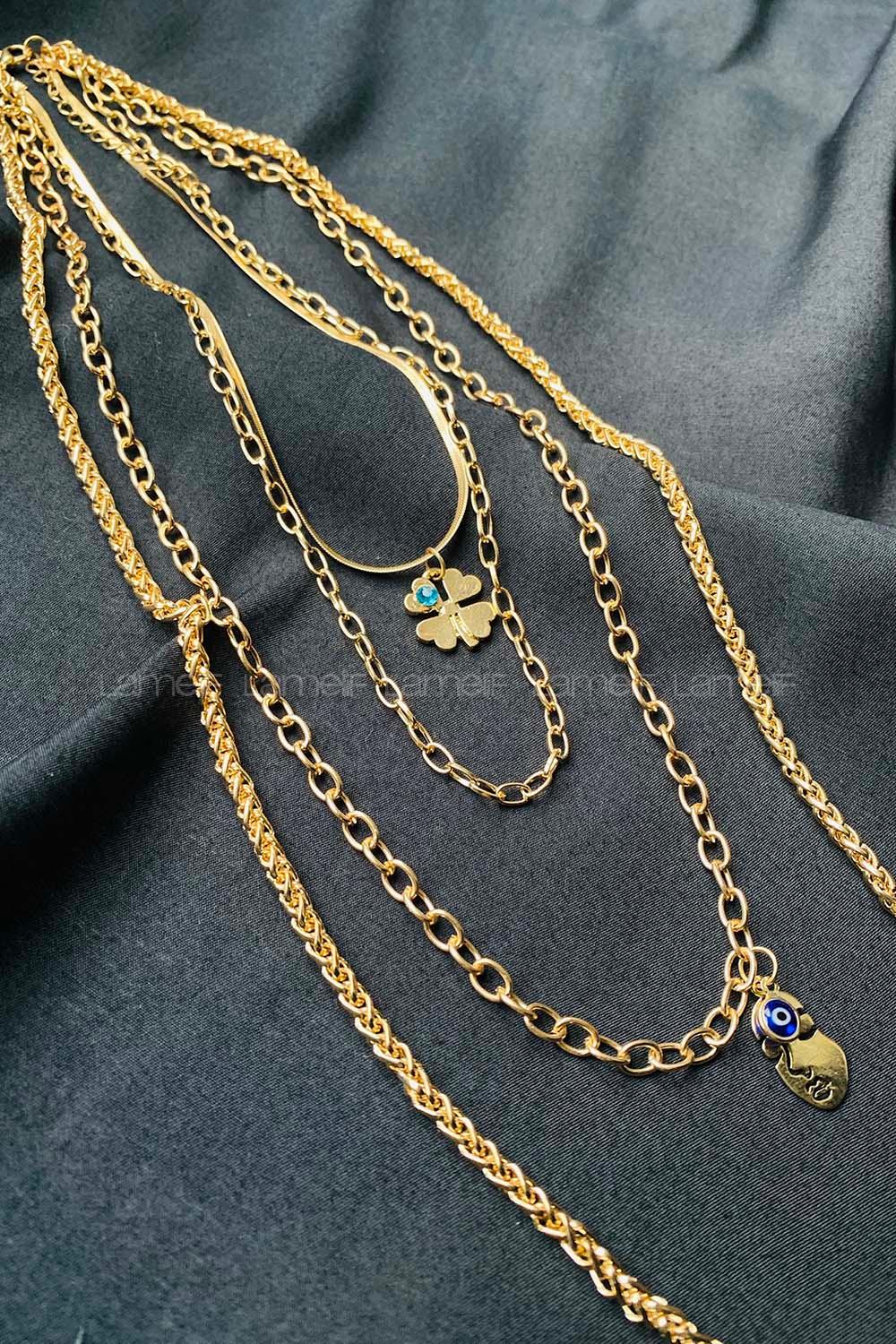 Modalamelif 4lü Gold İtalyan Zincir Yonca Kolye