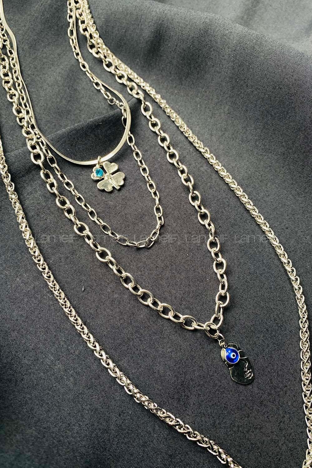 Modalamelif 4lü Gümüş İtalyan Zincir Yonca Kolye