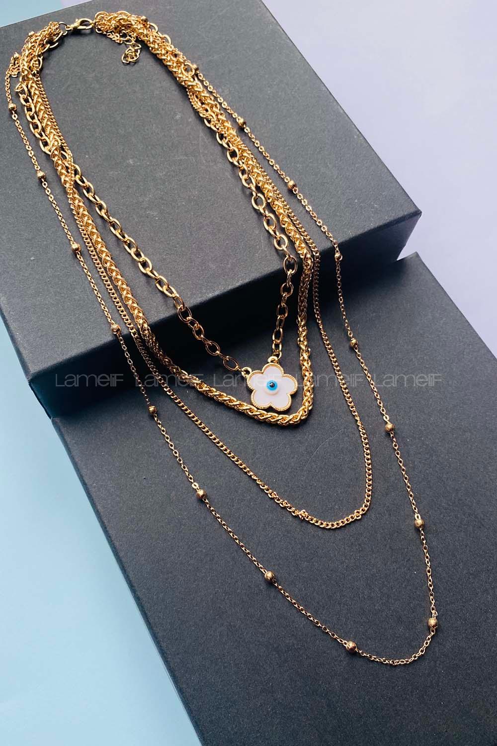 Modalamelif 4lü İtalyan Zincir Gold Çiçek Kolye