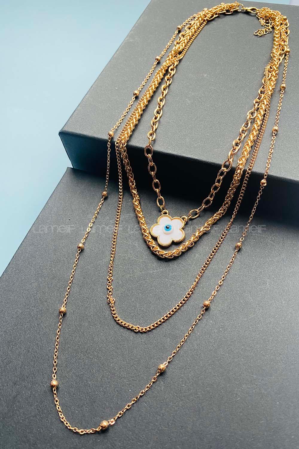 Modalamelif 4lü İtalyan Zincir Gold Çiçek Kolye