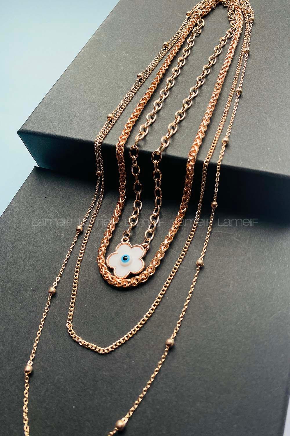 Modalamelif 4lü İtalyan Zincir Rose Gold Çiçek Kolye