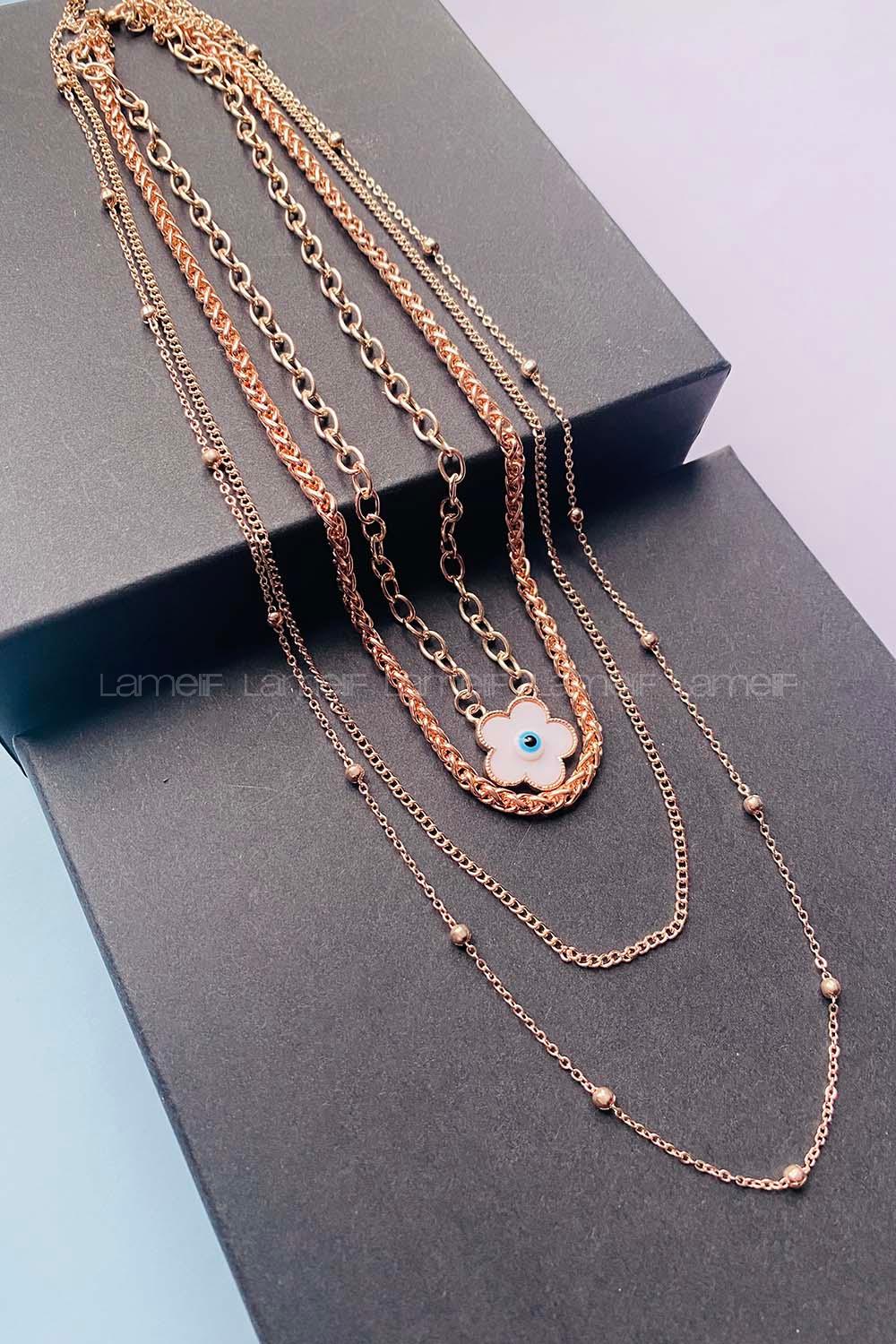 Modalamelif 4lü İtalyan Zincir Rose Gold Çiçek Kolye