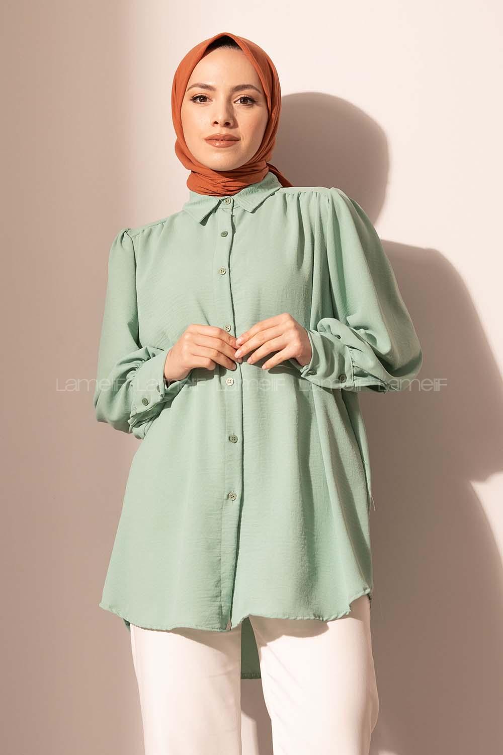 Modalamelif Balon Kol Ayrobin Gömlek Pastel Yeşili