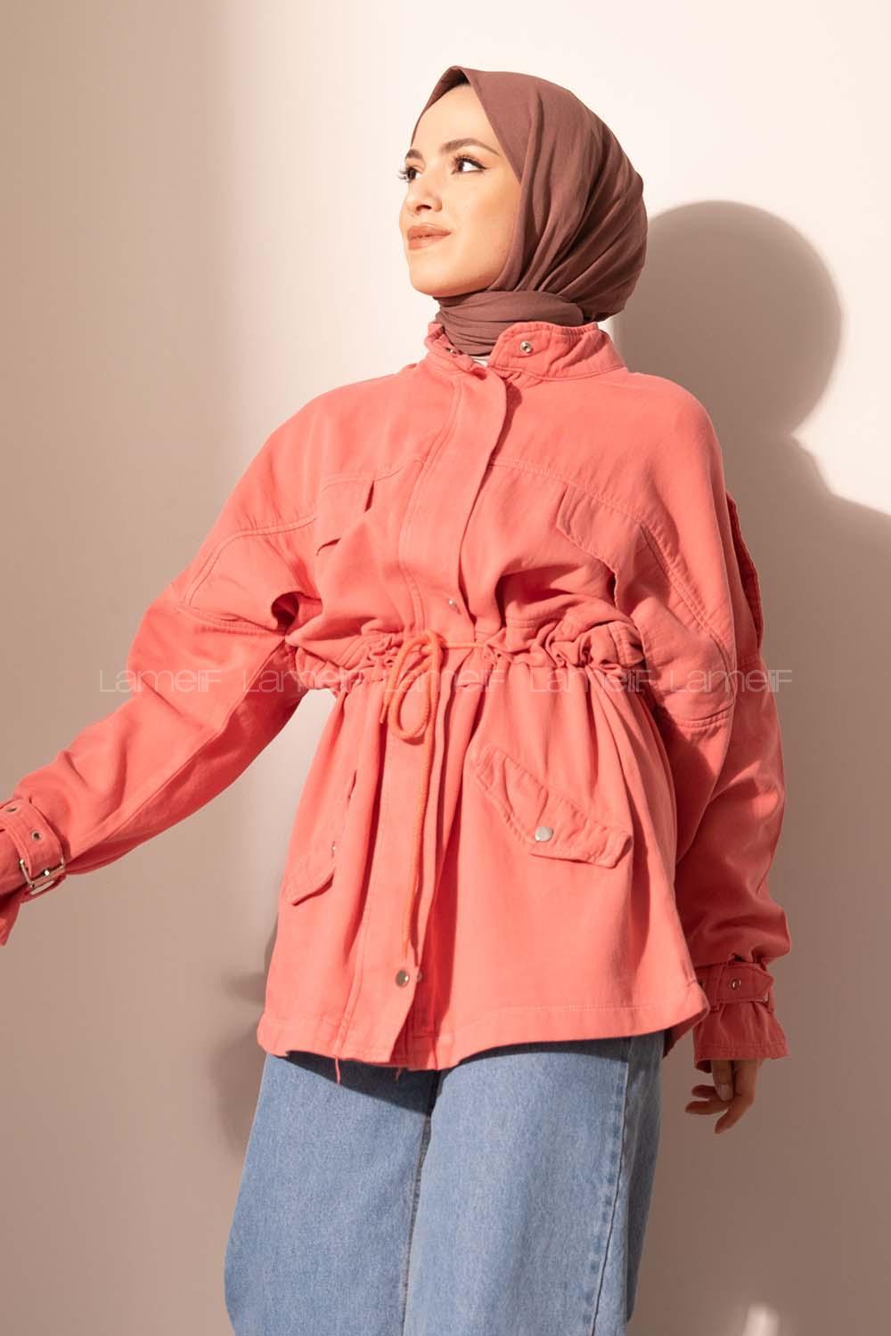 Modalamelif Beli Bağcıklı Kol Gabardin Ceket Gül