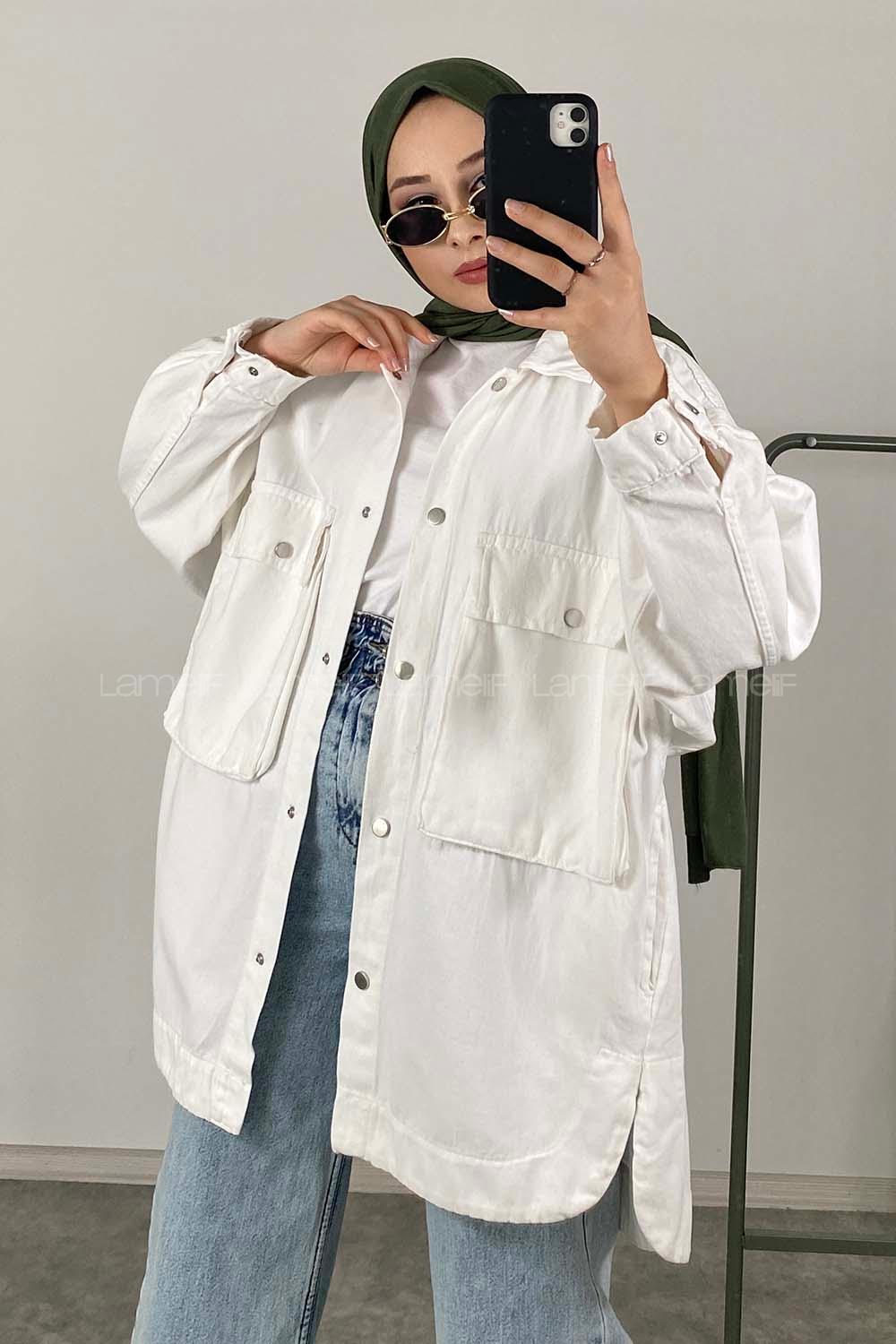 Modalamelif Bombe Cepli Ceket Ekru