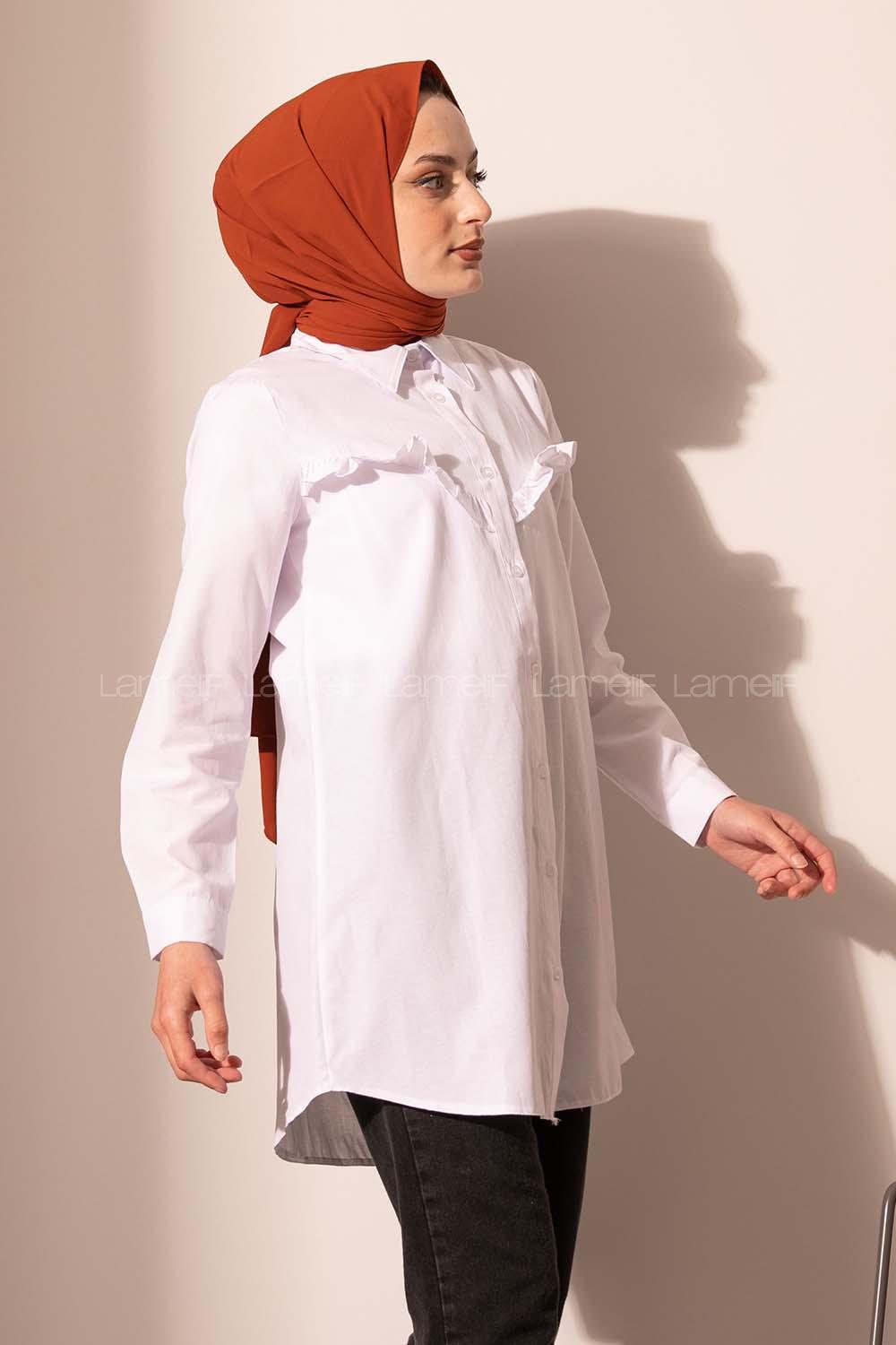 Modalamelif Boydan Düğmeli Fırfırlı Gömlek Ekru