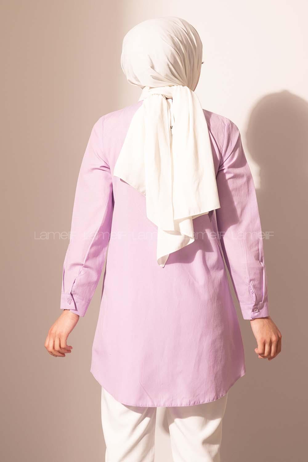 Modalamelif Boydan Düğmeli Fırfırlı Gömlek Lila