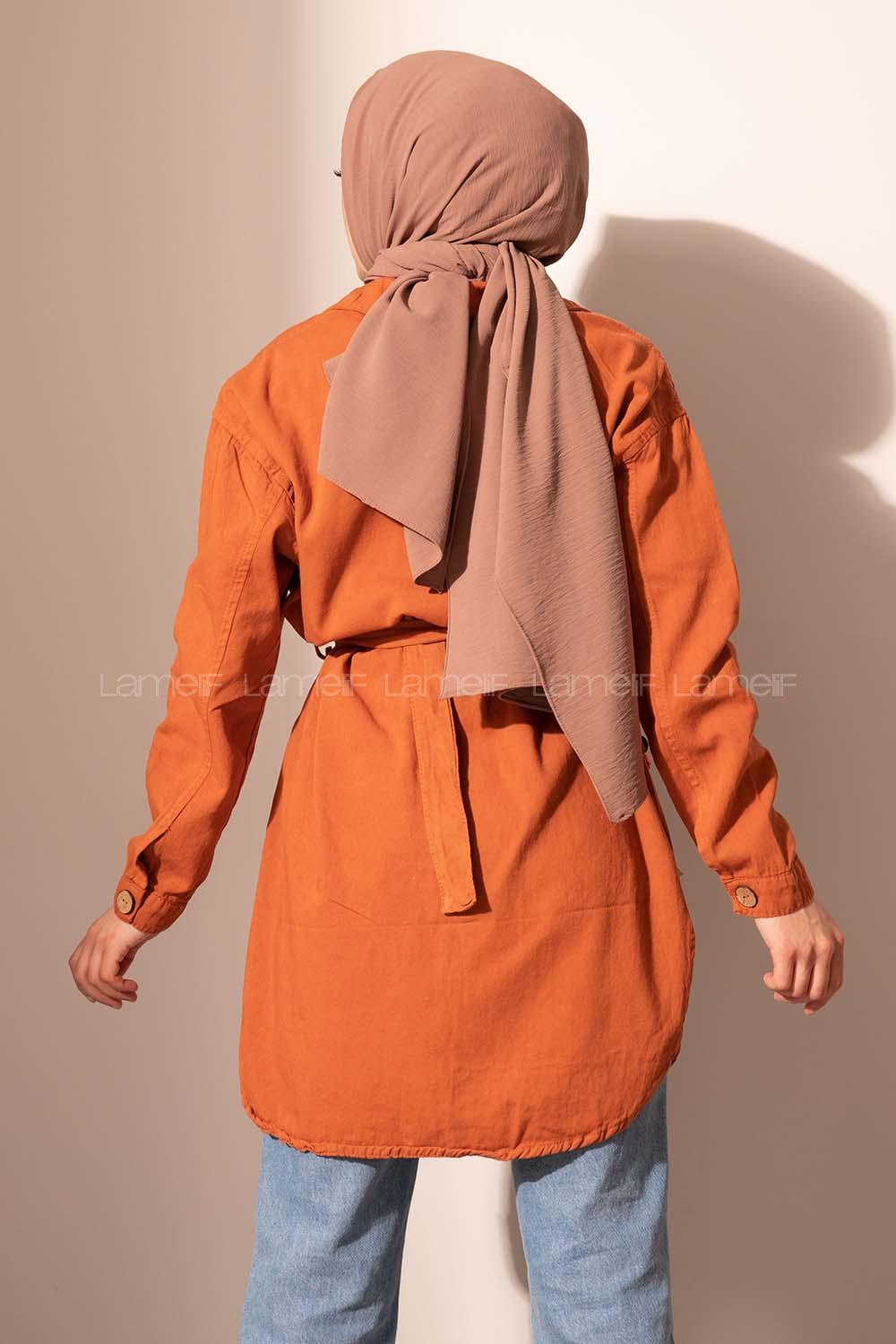 Modalamelif Cep Pul Payetli Uzun Ceket Taba