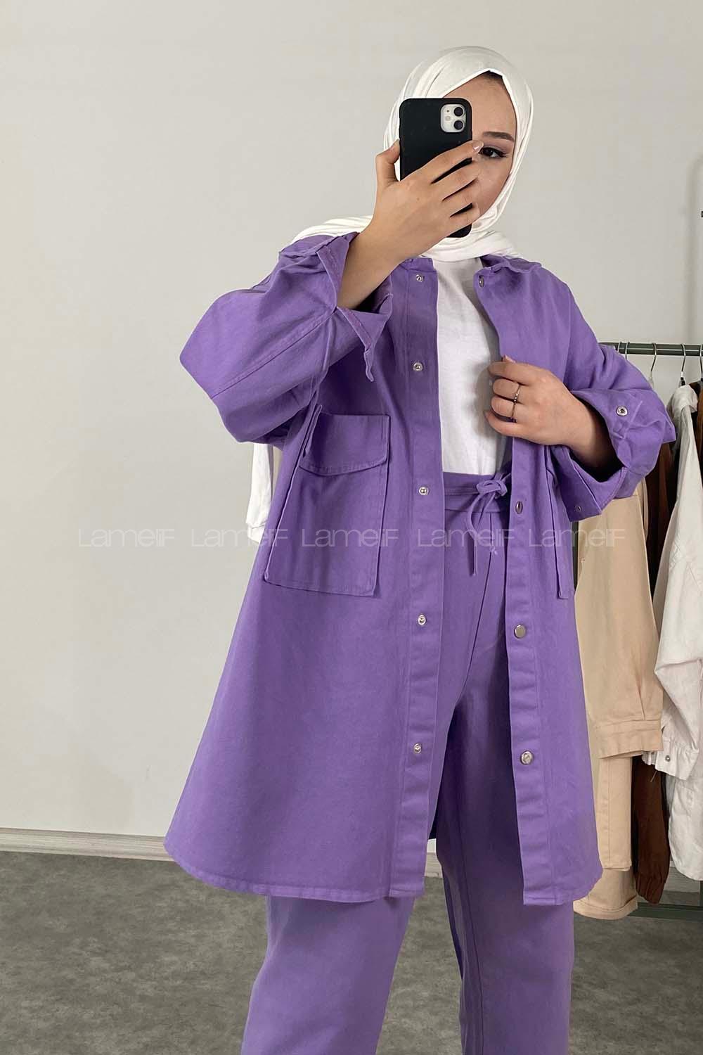 Modalamelif Çift Cepli İkili Takım Mor