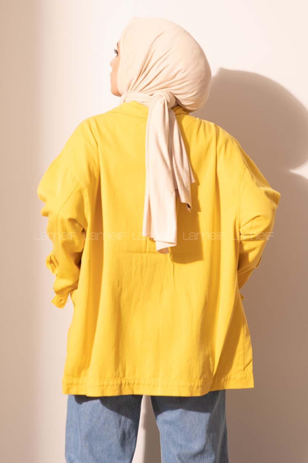 Modalamelif Happy Spring Desenli Gabrdin Ceket Sarı