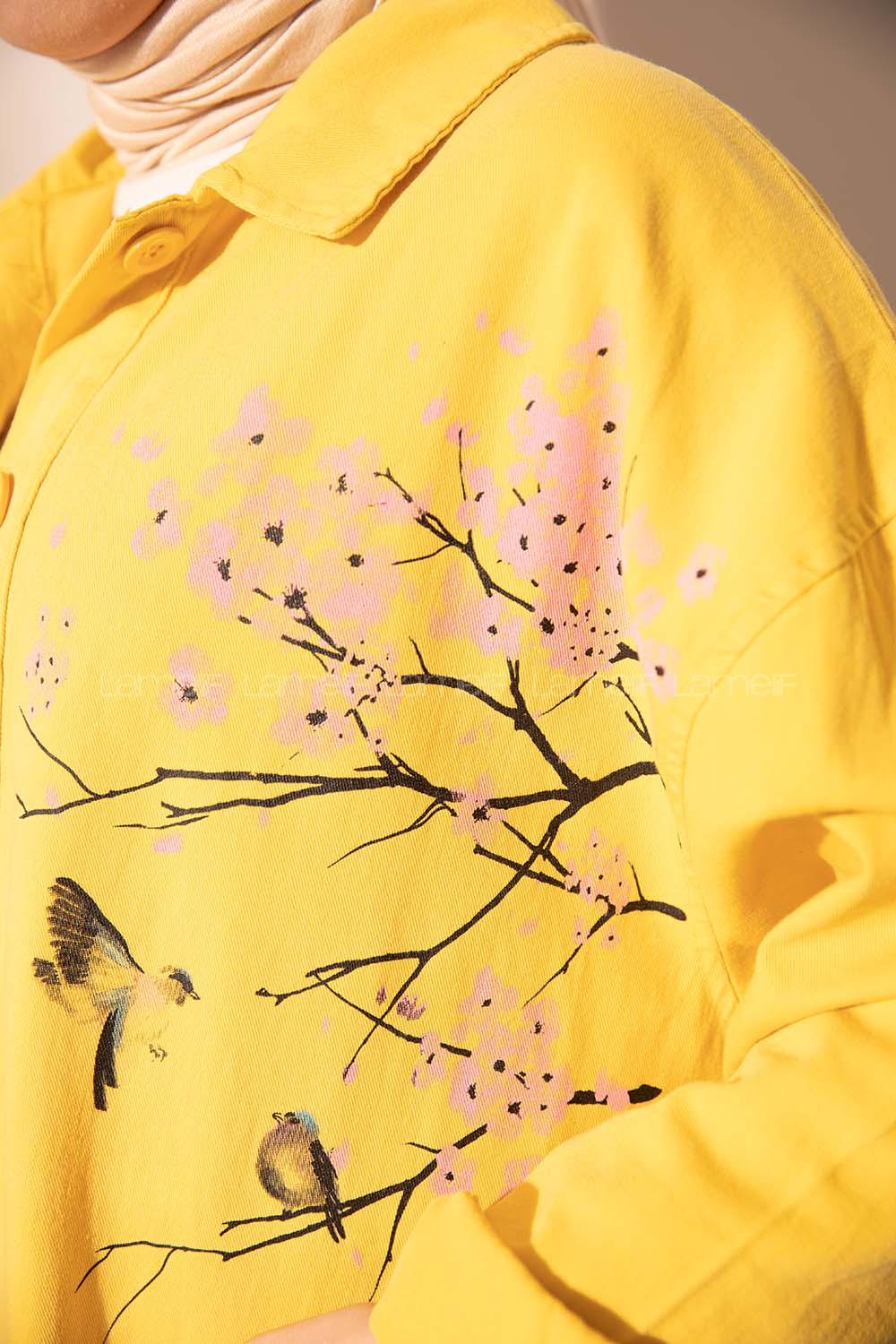 Modalamelif Happy Spring Desenli Gabrdin Ceket Sarı