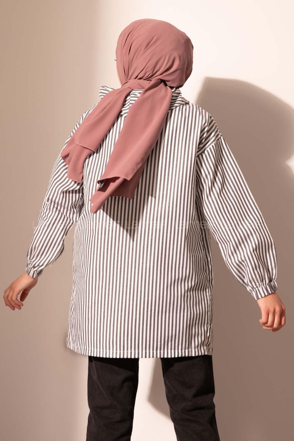 Modalamelif Kanguru Cep Çizgili Tunik Siyah