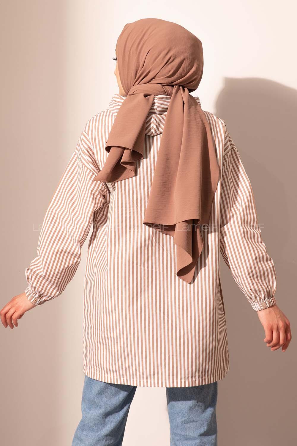 Modalamelif Kanguru Cep Çizgili Tunik Soft Kahve