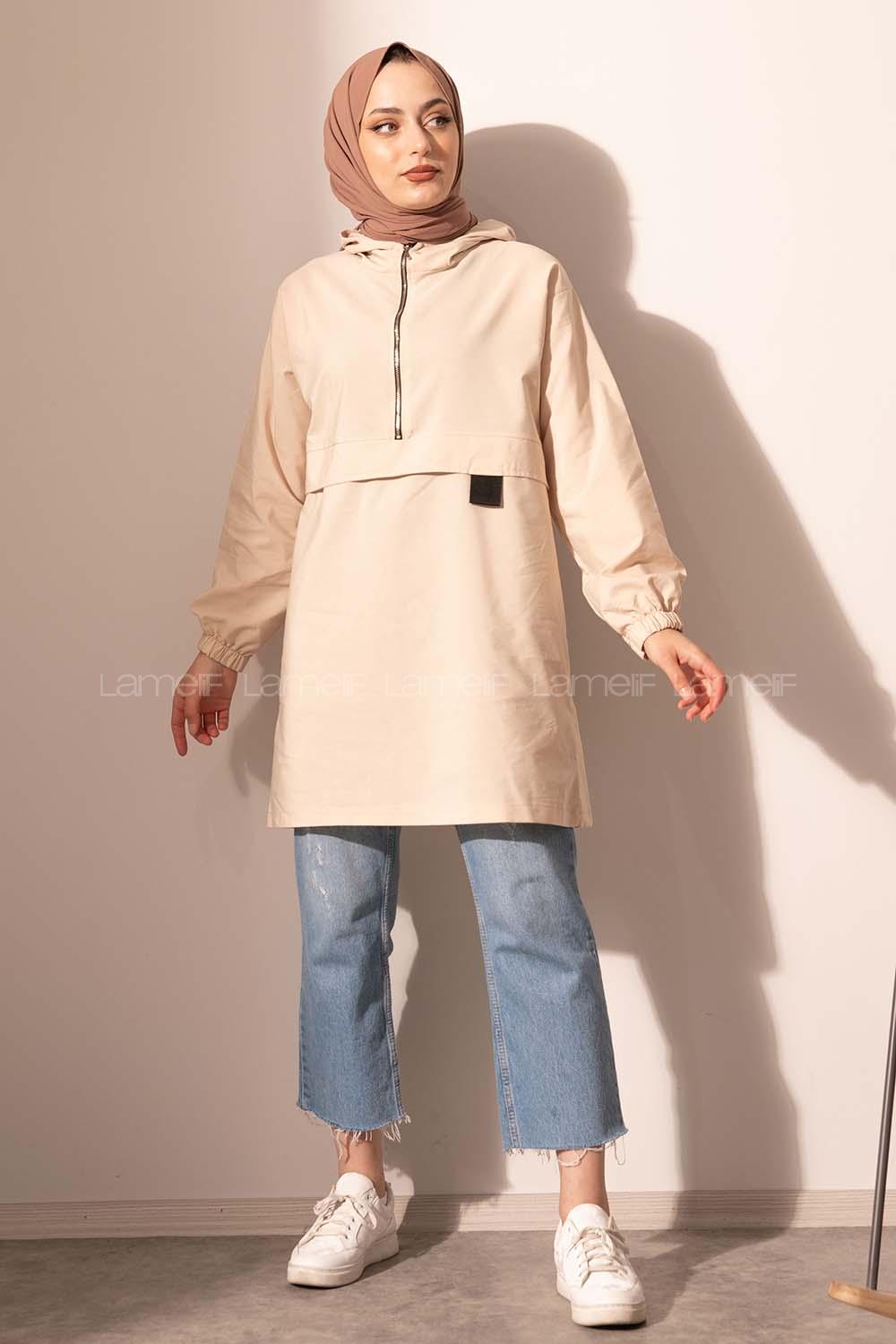 Modalamelif Kanguru Cep Yarım Fermuarlı Tunik Taş